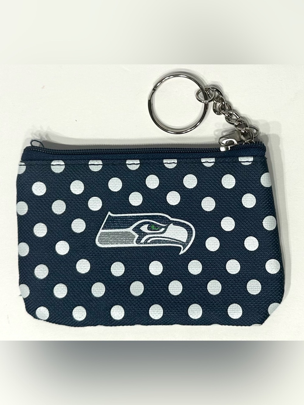 NEW, Seattle Seahawks NFL Nylon Polka Dot Coin Purse Key Ring